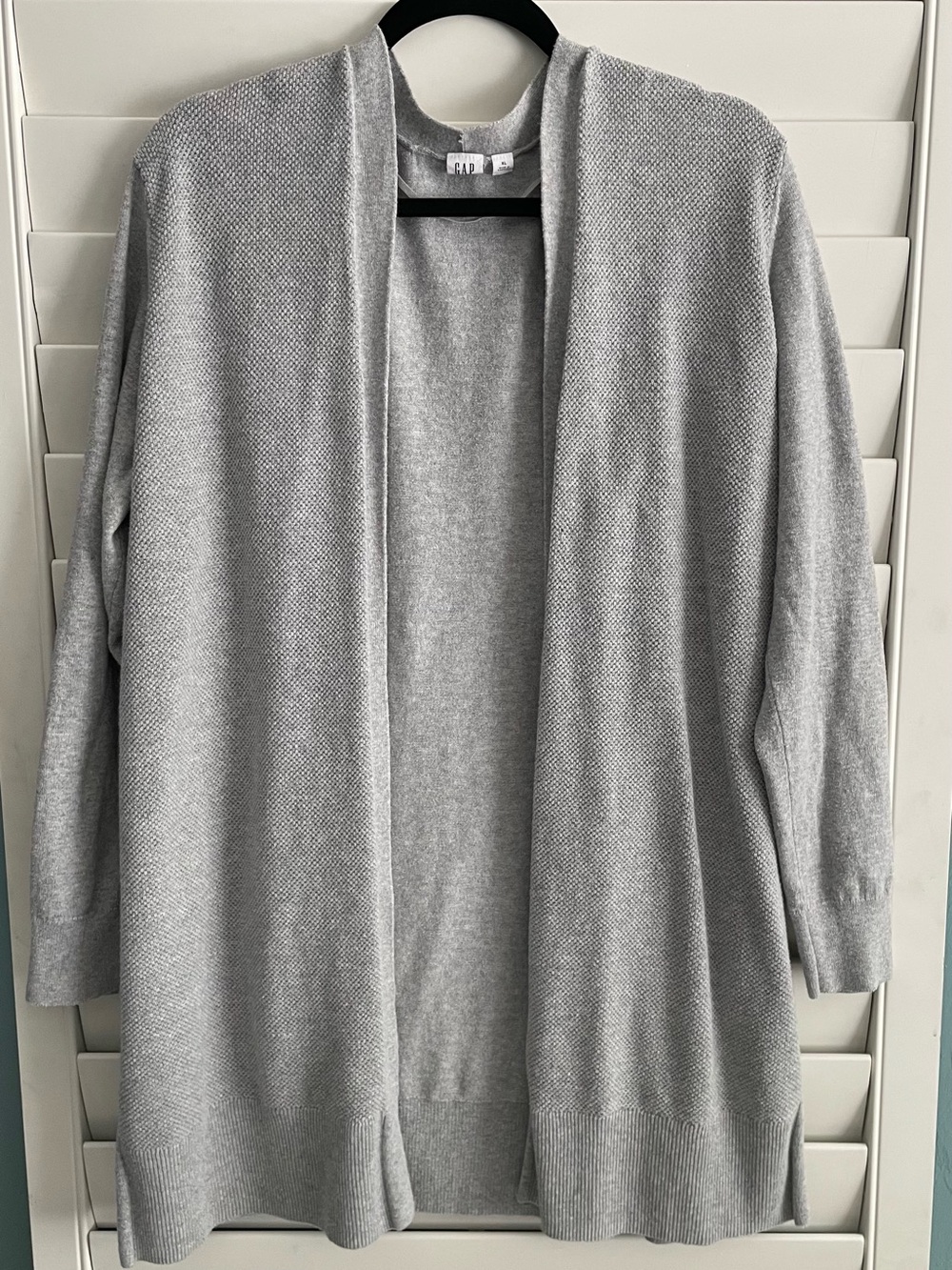 GAP Women's XL Gray Cotton Textured Longline Open-Front Cardigan Sweater